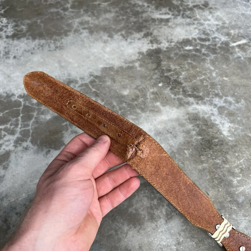 True Vintage Tony Lama Brown Leather Belt Studded Silver Size 44